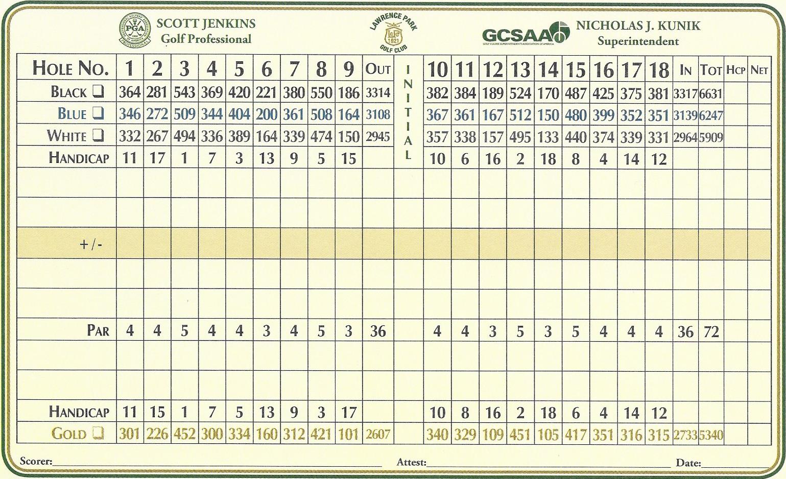 Score Card pic Lawrence Park Golf Club